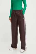 Nohavice adidas Originals Oversized Monogram Track Pant dámske, hnedá farba, rovné, vysoký pás, JN8304