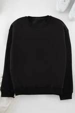 Trendyol Black Oversize/Wide Cut Cotton Basic Thick Sweatshirt with Fleece Inside