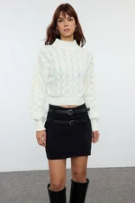 Trendyol Ecru Crop Stand-up Collar Knitwear Sweater