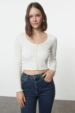 Trendyol White Fitted Pool Neck Long Sleeve Stretchy Knitted Blouse