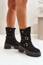 Women's Ankle Boots With Chunky Heel Buckles And Strap Black Nerelisa