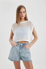 DEFACTO Crop Knit Patterned Cotton Crochet Sweater