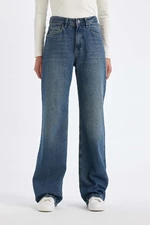 DEFACTO Straight Wide High Waist Long Jean Washed Trousers