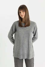 DEFACTO Regular Fit Crew Neck Slit Basic Plain Knitwear Sweater Tunic