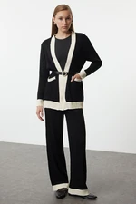 Trendyol Black Ribbed Knitted Sweater Cardigan Trousers Top-Bottom Set