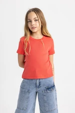 DEFACTO Girl Slim Fit Crew Neck Rib Short Sleeve T-Shirt