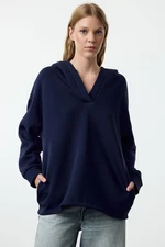 Trendyol Navy Blue Hooded Oversize/Wide Fit Thick Knitted Sweatshirt