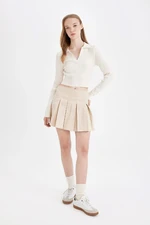 DEFACTO Cool Pleated Normal Waist Gabardine Mini Skirt