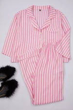 Trendyol Pink-Multicolored Striped Viscose Woven Pajama Set