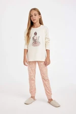 DEFACTO Girl Child Ballerina Printed Long Sleeve Top Long Bottom Pajama Set