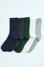 Trendyol Multicolored Unisex 5-Pack Cotton Textured College-Tennis-Medium Socks