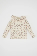 DEFACTO Baby Girl Ruffle Collar Floral Waffle Long Sleeve T-Shirt