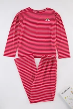 Trendyol Red Striped Rainbow Printed Viscose Knitted Pajama Set