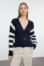 Trendyol Navy Blue Soft Texture Striped Color Block Knitwear Cardigan