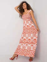 Long, white and orange patterned dress