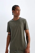 DEFACTO Fit Khaki Slim Fit Slim Cut Crew Neck Printed Sports Short Sleeve Basic T-Shirt