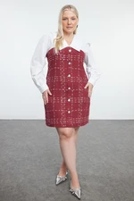 Trendyol Curve Burgundy Tweed Woven Plus Size Dress