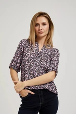 Women's blouse MOODO - navy blue, floral pattern