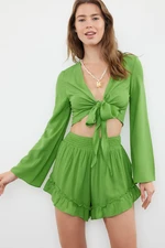 Trendyol Green Woven Ruffle Blouse Shorts Set