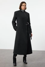 Trendyol Anthracite Belted Double Breasted Regular Wool Long Topcoat Formed Lined Coat