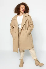 Trendyol Curve Light Khaki Waist Belted Gabardine Seasonal Trench Coat