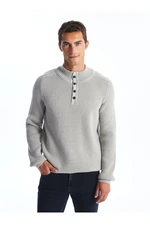 LC Waikiki Men's Buttoned High Neck Long Sleeve Knitwear Sweater