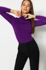 Trendyol Purple Gather Detailed High Collar Fitted/Long Sleeve Fitted Stretchy Knitted Blouse