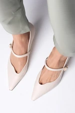 Mio Gusto Solene Beige Color Chunky Pointed Toe Women's High Heel Shoes