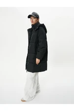 Koton Long Puffer Coat Hooded Zipper Snap Closure Wind Flap Pocket