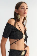 Trendyol X Zeynep Tosun Black Sunglasses Accessory Detailed Glittery Knitted Bustier