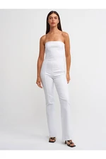 Dilvin 71314 Strapless White Flare Denim Overalls-White