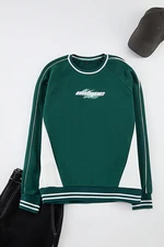 Trendyol Emerald Green Oversize/Wide Cut Printed College Sweatshirt