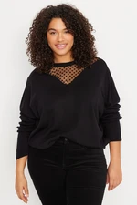 Trendyol Curve Black Tulle Detailed Off Shoulder Fine Knitwear Sweater