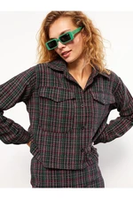 LC Waikiki Front Button Closure Plaid Long Sleeve Women's Tweed Shirt Jacket