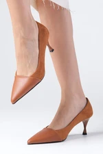 Mio Gusto Lina Tan Women's Shoes with Suede And Leather Combination Heels.