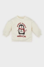 DEFACTO Baby Girl Crew Neck Printed Soft Furry Sweatshirt