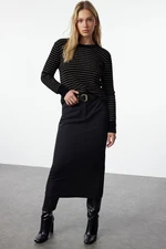 Trendyol Black Fuzzy Yarn Striped Knitwear Sweater