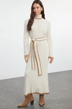 Trendyol Stone Belted Mink Bib Knit Dress