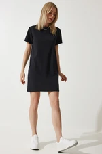 Happiness İstanbul Women's Black Crew Neck Basic Crepe Dress