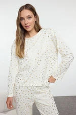 Trendyol Ecru Foil Star Printed Knitted Pajama Set