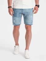 Ombre Men's denim short shorts with holes - light blue