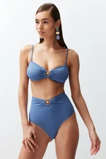 Trendyol Blue Premium Accessory High Waist Hipster Bikini Bottom