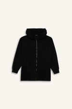 DEFACTO Hooded Basic Plain Zipper Closure Pocket Thessaloniki Fabric Long Knitwear Cardigan