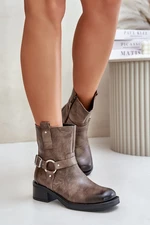 Zazoo Leather ankle boots on a low heel insulated brown-gray