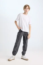 DEFACTO Boy's Cargo Pocket Waist Tie Elastic Leg Jogger Gabardine Trousers