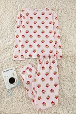 Trendyol Pink 100% Cotton Teddy Bear Patterned Christmas Themed Knitted Pajama Set