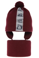 AGBO Boy's spring/ autumn set: hat and tube scarf burgund Saper with pompom