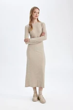 DEFACTO Bodycon Body-hugging Crew Neck Basic Plain Camisole Long Sleeve Maxi Dress