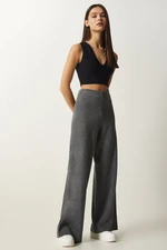 Happiness İstanbul Women's Gray Wide Leg Thick Knitwear Trousers