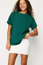 Trendyol Emerald Green 100 Cotton Crew Neck Boyfriend/Wide Fit Knitted T-Shirt